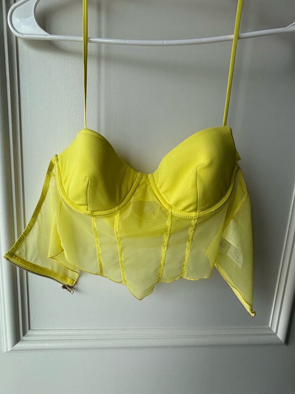 Oh Polly Neon Yellow Sheer Underwire Bustier Top  Neon Yellow Mesh Corse
